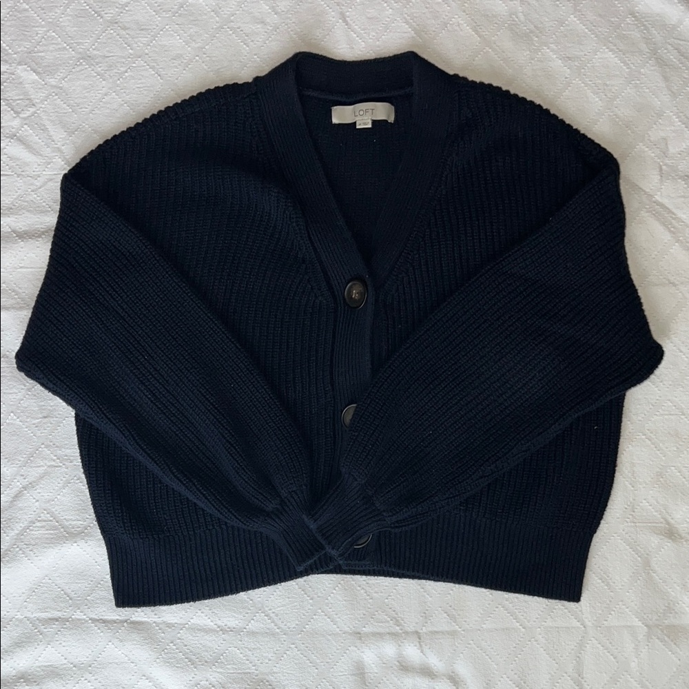 LOFT Deep Blue Button-Up Cardigan